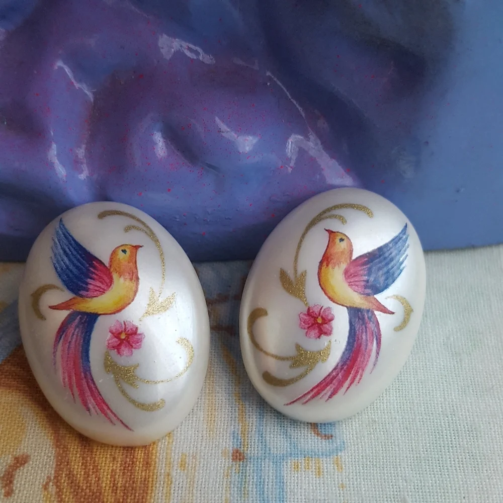 🌙Vintage 🐦 Pearlescent Bird Statement Earrings